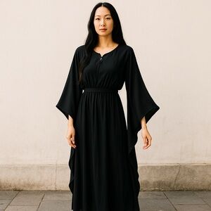 Womens Sz Medium Black Shimmer Semi‎ Sheer Maxi Goth Whimsigoth Dress